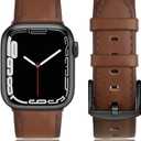 Leather Band Compatible with Apple Watch Bands 46mm 45mm 44mm 42mm (Series 1/2/3) Men Women, Vintage Genuine Leather Replacement Wristband for iWatch Series 10 9 8 7 6 5 4 3 2 1 SE Retro Walnut