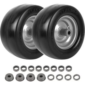 AR-PRO (2-Pack) 11x6.00-5 Flat Free Tire and Wheel - Universal 11x6-5 Solid Rubbe Riding Lawn Mower Tire with Rim - With 5.9"-8.1" Centered Hub and 3/4" Bushings - Fit Most Zero Turn Mowers (Silver(Smooth Tread))