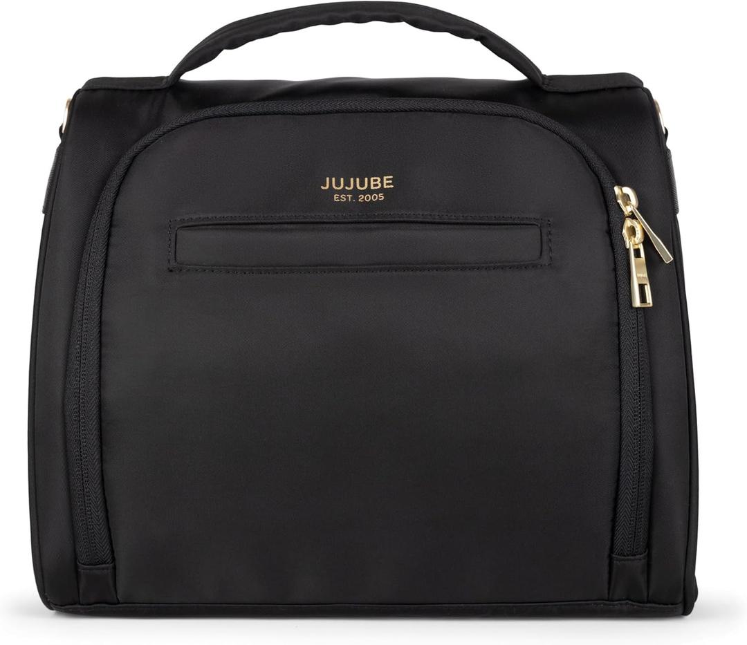 JuJuBe Insulated Bottle Bag, Breastmilk Cooler Bag Fits 3 Baby Bottles, Storage Tote for Nursing Mom, Daycare & Travel, Lunch Bag w/Handle & Shoulder Strap (Black)