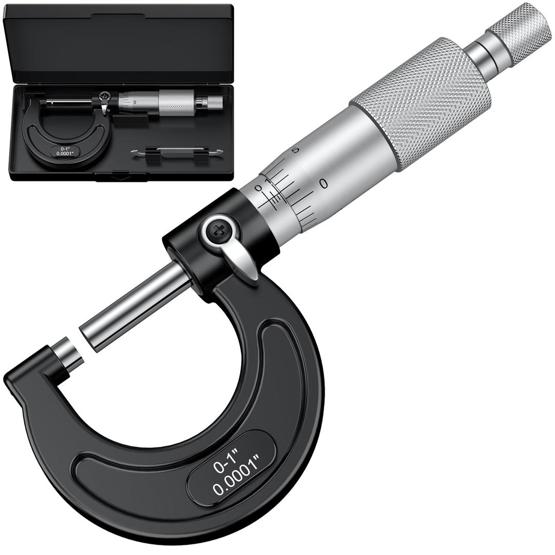 HDLNKAK Outside Micrometer 0-1" /0.0001'', Machinist Micrometer with Zero Wrench, Baked-Enamel Finish, Precision Machinist Tool for Work (Black)