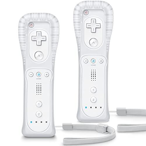 TIANHOO Remote Controller for Wii & Wii U, with Silicone Case and Wrist Strap, 2 pack (White)