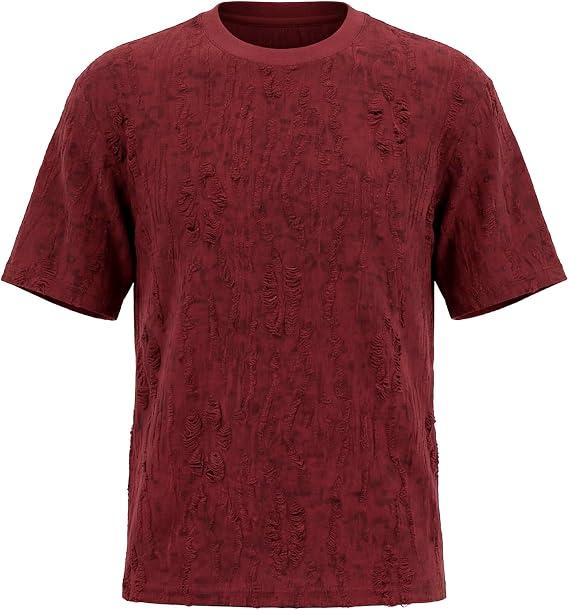 Men's Sequin Print T-Shirt Round Neck, Short Sleeves Soft Stretch Fabric Casual Relaxed Fit Printed Top, Large