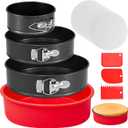 4 7 9 Inch Springform Pan Set of 3, Leakproof Cheesecake Pan with Protector, Nonstick Spring Form Pans for Cheesecake, Round Cake Pans Sets for Baking with Removable Bottom and 50Pcs Parchment Paper