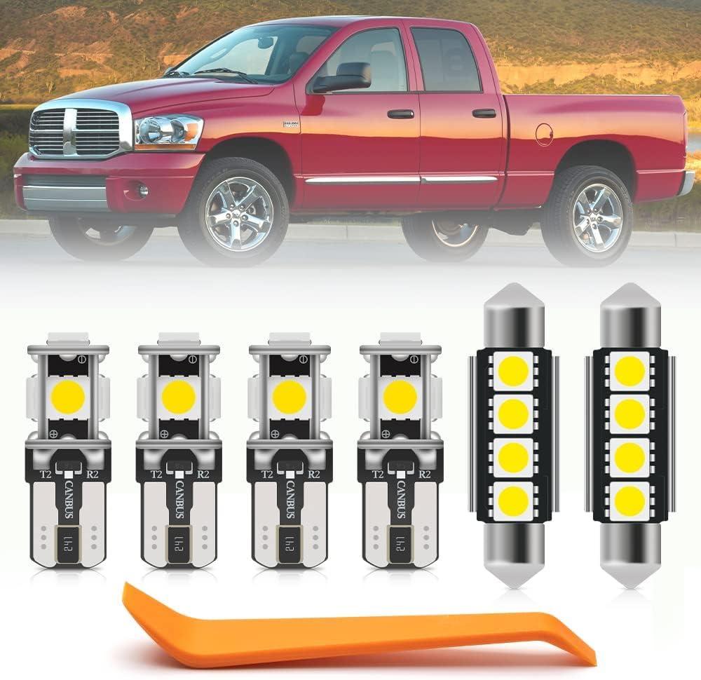 12pcs White Interior LED Lights Kit for 2003 2004 2005 2006 2007 2008 Dodge Ram 1500 2500 3500 Map Dome Visor Trunk Lights Super Bright 6000K Interior LED Light Bulbs + Install Tool
