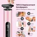 Electric Foot Callus Remover with LED Battery Level & 9-Speed Control Display. Callus Remover for Feet with Wireless Charger, Multi-sandpaper (70 Sheets) & Nano Glass Head for Dead Skin (Pink)