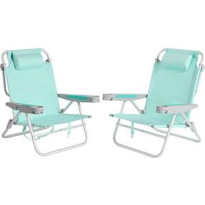 SUNNYFEEL Extra Wide Low Beach Chair 2 Pack 5 Position Lay, XL Oversized Portable Folding Camping Chairs with Cup Holder for Outdoor/Sand, Foldable Backpack Beach Chair for Adults Heavy Duty 500 LBS
