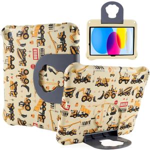 iPad 10.2 Tablet Case, FW iPad 7th-9th Gen Excavator Truck Case for Kids - Light, EVA, Kid-Proof with Stand, Handle, Shockproof, Durable Full Cover Yellow