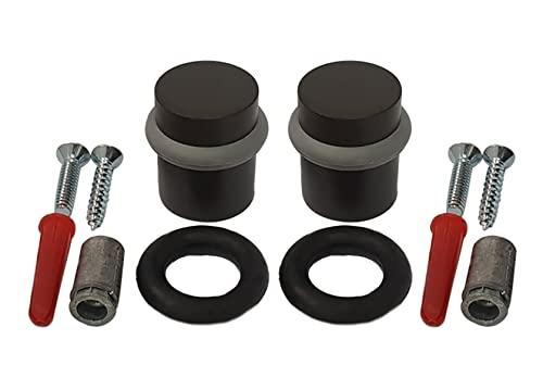 QCAA Cylindrical Floor Mount Door Stop, Height 1-1/2", Solid Brass, US10B ORB Oil Rubbed Bronze, Made in Taiwan, 2 Pack