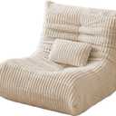 Bean Bag Chair with Lumbar Pillow, Gaint Bean Bag Chairs for Adults, Oversized Corduroy Beanbag Chair with Memory Foam Filled, Lazy Floor Sofa for Reading Gaming Living Room Bedroom (Beige)