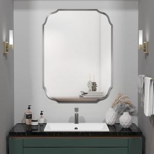 KOHROS Frameless Scalloped Beveled Edges Mirror 20" x 28" Bathroom Mirrors for Over Sink Silver Wall Mirror for Bathroom, Vanity, Bedroom (Horizontal or Vertical)