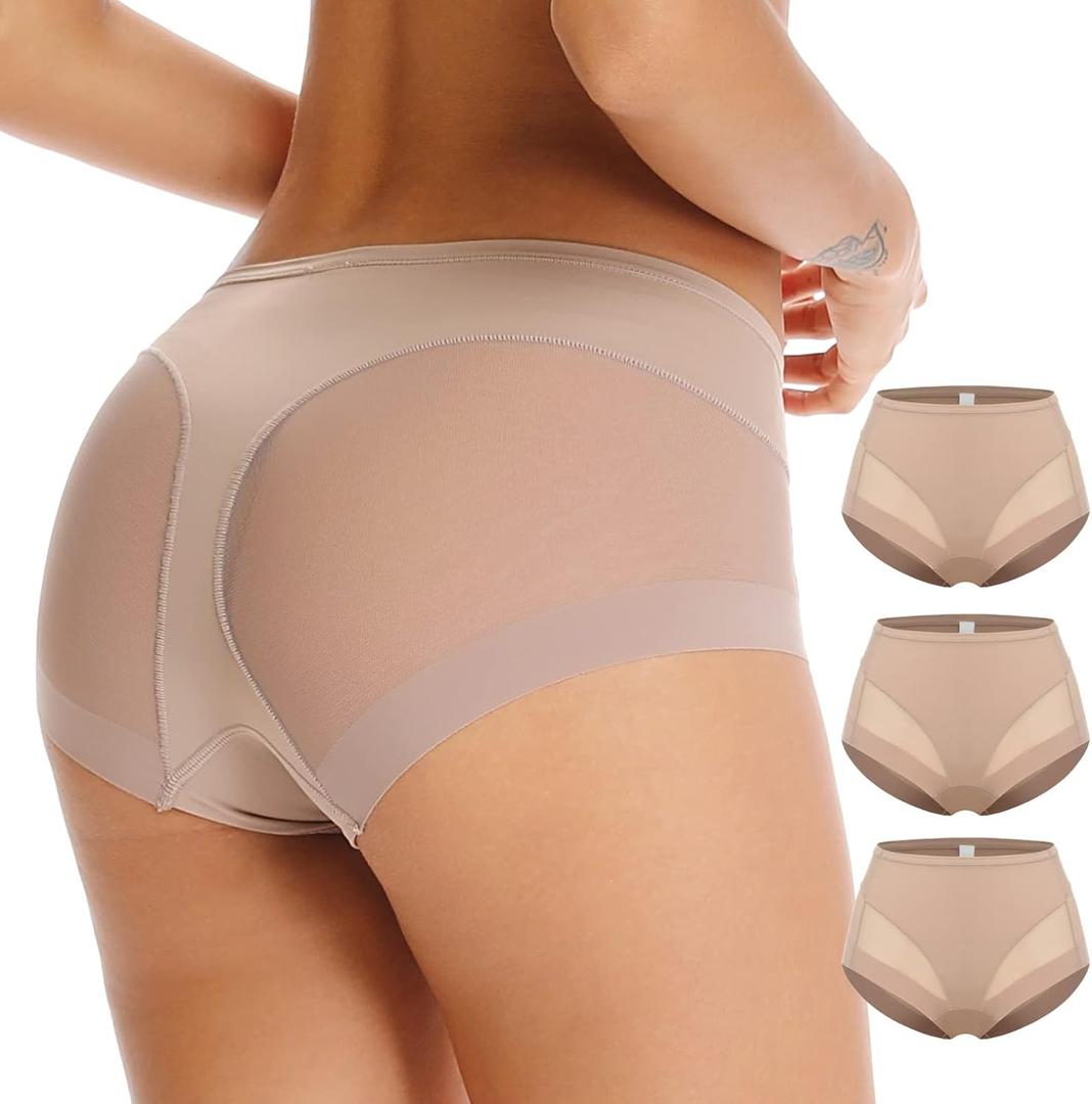 WOWENY Tummy Control Panties for Women Seamless Butt Lifter Briefs Comfy Body Shaper Shapewear Sexy Underwear (Large, 3 Pack-beige)