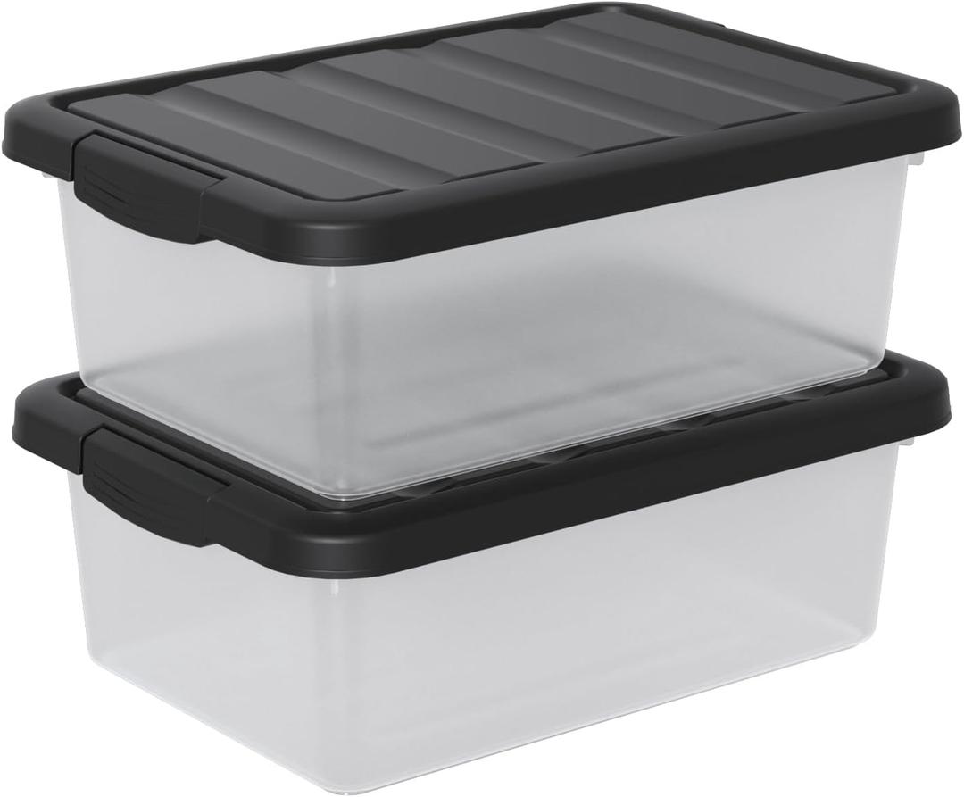 2-Pack 14 Quart Clear Plastic Latching Storage Box, Heavy-Duty Organizing Containers for Closet, Bedroom, Office