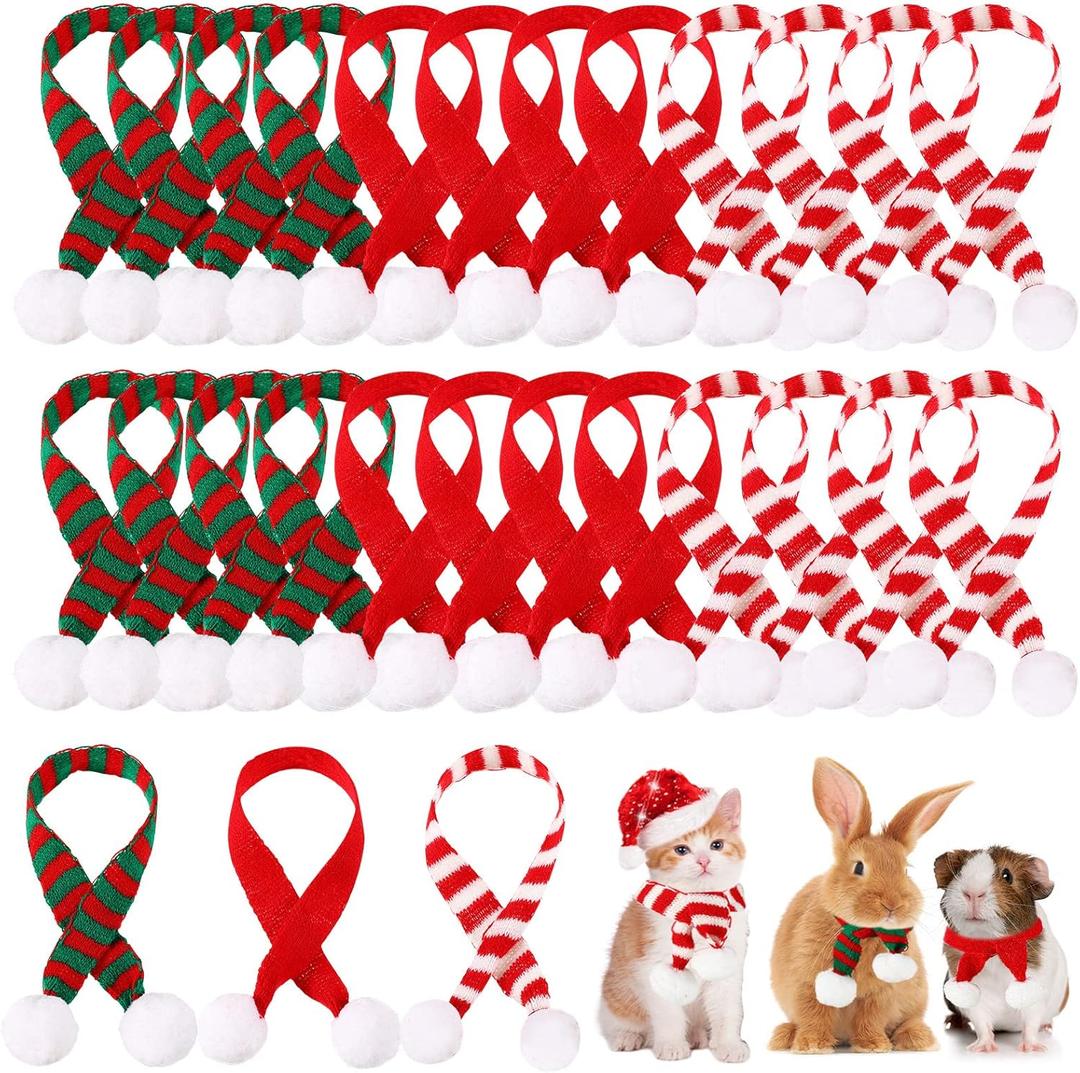 24 Pcs Mini Christmas Scarf 13 Inch Doll Christmas Pet Scarf Knitted DIY Doll Clothes Accessory Bottle Neckerchief for Gift Pet Dog Cat Gift Decoration Crafts, Red, White and Green