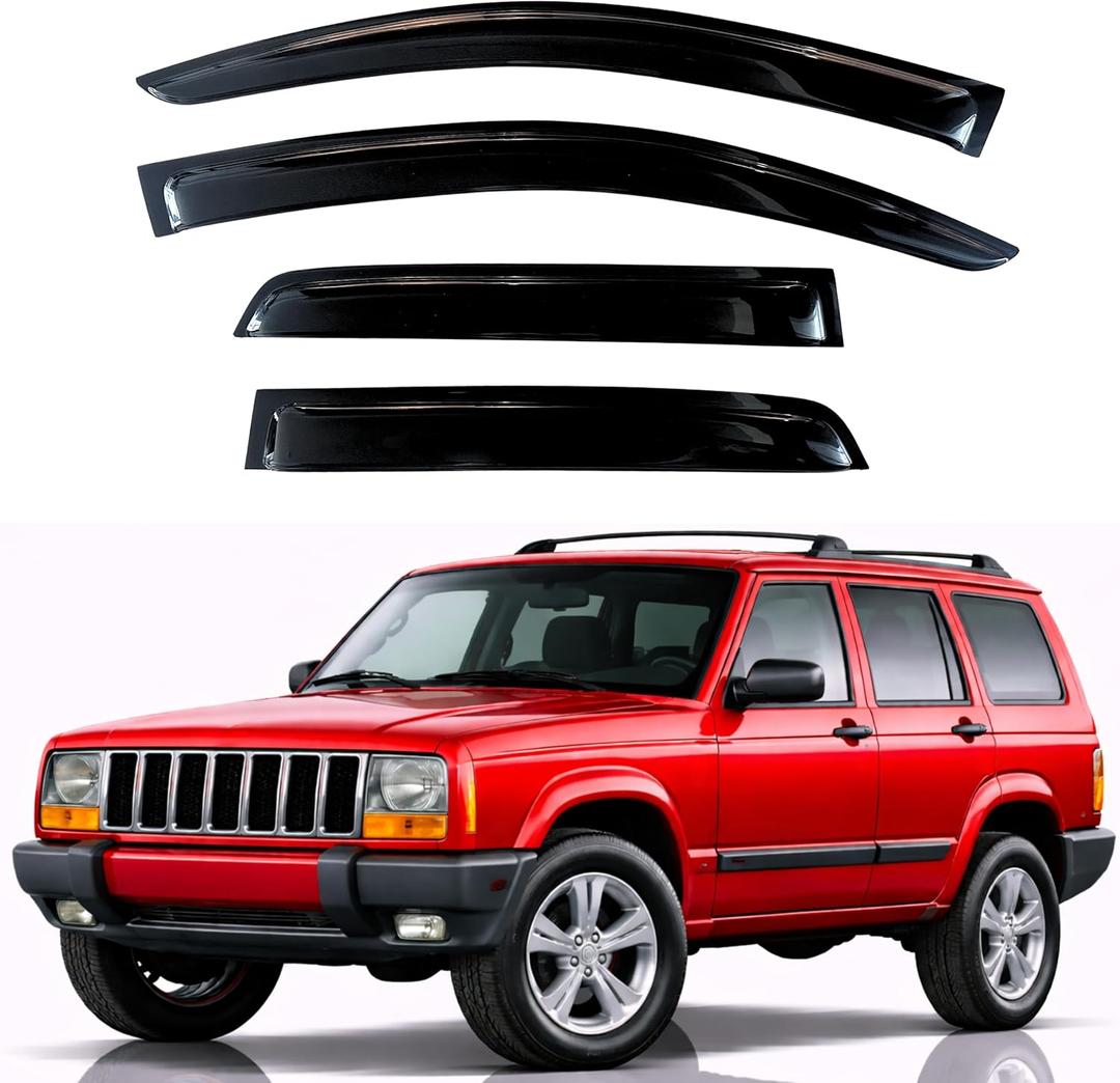 KPY Rain Guards Fit for 1984-2001 Jeep Cherokee 4-Door, Out-Channel Window Visors Vent Wind Deflectors 4PC, Car Accessories for 84-01 Cherokee 4-Door (Excludes Limited Model)