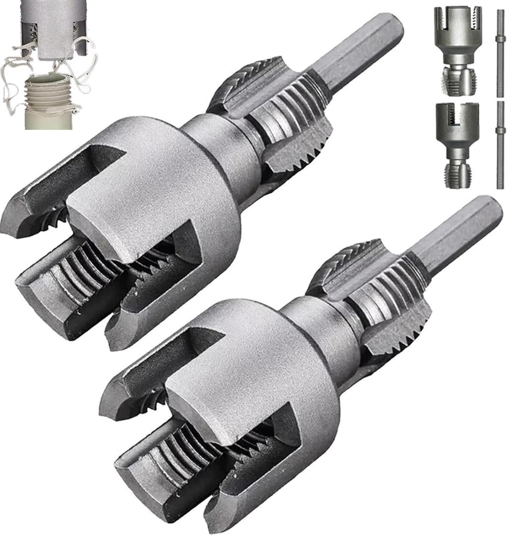 2PCS Integrated Internal & External Pipe Threading Tool with 1/2'' & 3/4'' Dies, Electric Drill Compatible 2 in 1 Pvc Pipe Threader Kit, Dual-Function Pipe Thread Cutting Tool
