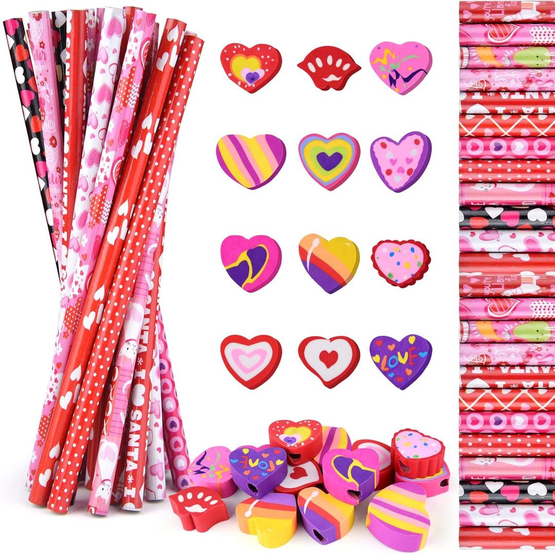 MIAHART 48 Pieces Teenager Party Bag Filler Set, Valentine's Day Pencils Halloween Christmas Pencils Party Goody Bag Fillers for School Supplies
