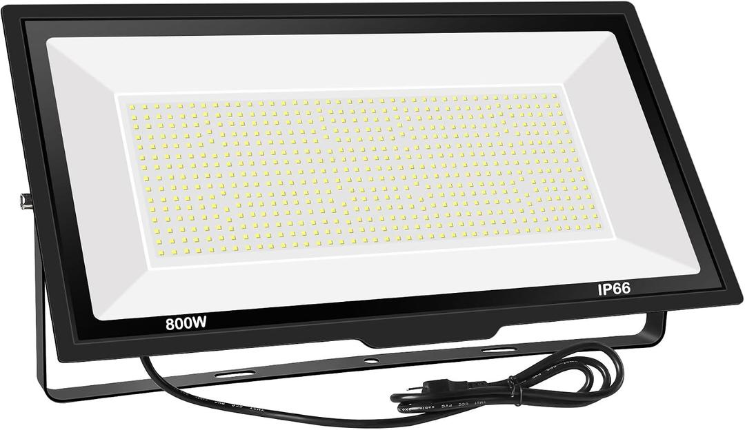 800W LED Flood Light Outdoor,3600W Equivalent Super Bright FloodLight with Plug,80000LM 6000K Daylight White IP66 Waterproof Commercial Lighting for Sports Fields,Courts, Arena, Stadium, 800w_1pack