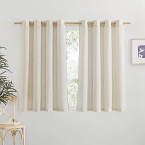 NICETOWN Natural Linen Kitchen Curtains 36 inch Length, Decorative Thick Flax Small Window Treatments Privacy Assured with Light Filtering for Bedroom/Bathroom, W55 x L36, 2 Panels