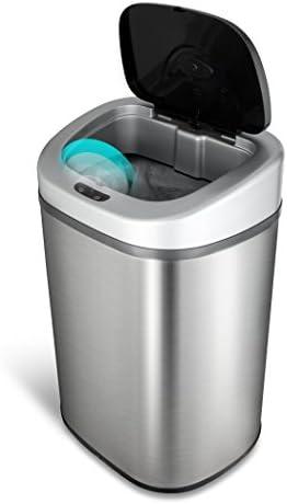 NINESTARS Automatic Touchless Infrared Motion Sensor Trash Can with Stainless Steel Base & Oval, Silver/Black Lid, 21 Gal
