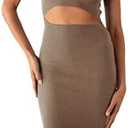 PRETTYGARDEN Women's Summer Midi Bodycon Dresses Casual Crew Neck Side Slit Sleeveless Knit Cut Out Tank Top Dress, S, Camel