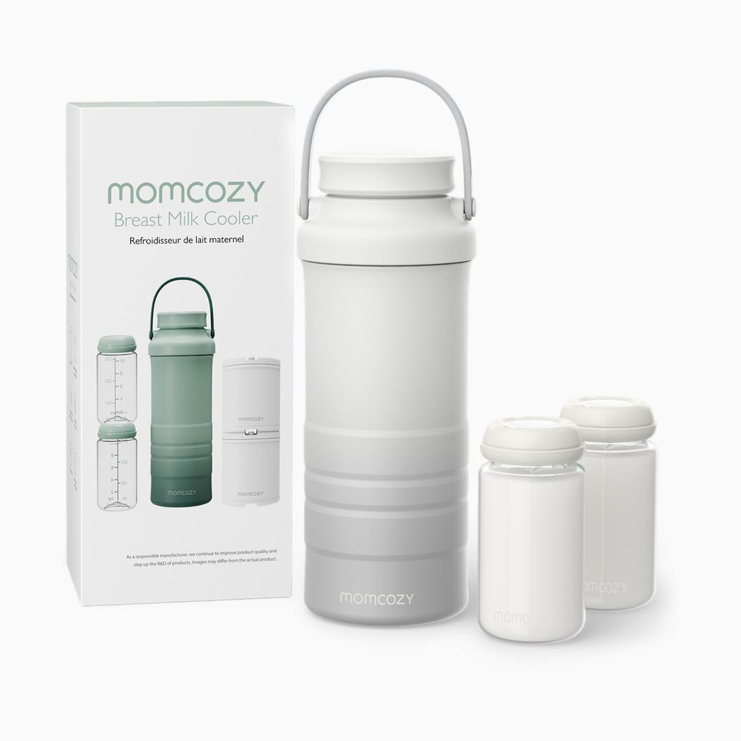 Momcozy 22oz Portable Breast Milk Cooler for Outdoor, Life Saver with 360 Total Cooling for 24 Hours, Larger Capacity Travel Breastmilk Chiller with 2pcs Baby Bottles for Breastmilk Storage