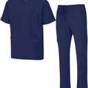Natural Uniforms Mens Stretch Multi-Pocket Cargo Scrub Set (Small, True Navy Blue)