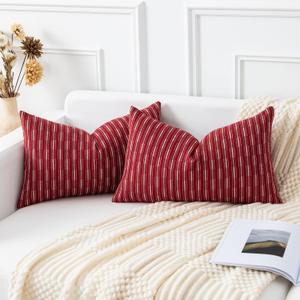 Kevin Textile Set of 2 Wine Red Lumbar Pillow Covers 12 x 20 Farmhouse Boho Woven Texture Linen Pillow Covers for Sofa Couch Living Room Bedroom Farmhouse Dcor for The Home