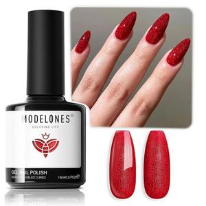 2 x modelones Red Gel Nail Polish Glitter Red Gel Polish Soak Off UV LED Lamp Gel Polish Christams New Year Manicure Gift for Women Girl 15ML (A1-Shimmer Red)
