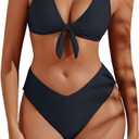 geluboao Bikini Sets for Women High Waisted Two Piece Swimsuit Sexy V Neck Tie Kont Push Up High Cut Bathing Suit (Medium, Black)