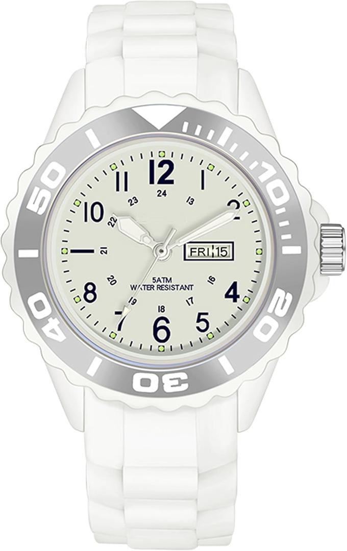 findtime Watches for Women Reloj para Mujer, Waterproof Easy to Read Watch with Second Hand Military Time Ladies Simple Nurse Nursing Date Analog Quartz for Swimming White