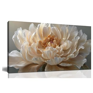 Ouzzlie Large Flower Canvas Wall Art Floral Wall Decor Light Yellow Peony Picture Art for Bedroom Living Room Office Modern Artwork Posters 29" x 59"