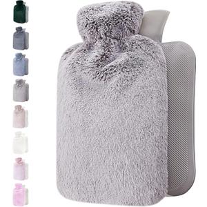 Qomfor Hot Water Bottle with Soft Cover - 1.8L Large - Classic Hot Water Bag for Pain Relief, Neck and Shoulders, Feet Warmer, Menstrual Cramps, Hot and Cold Therapy - Great Gift - Light Grey