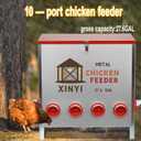 XINYI Automatic Metal Chicken Feeder, 27.6 Gallon Large Capacity with 10 No Waste Ports, Gravity Feeder with Locking Lid & Riveted Handles, Rodent Proof and Weatherproof for Your Chicken Coop