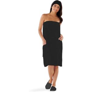 Boca Terry Womens Spa Wrap - 100% Cotton Spa, Shower, Bath and Gym Towel w Snaps, Towel Wrap for Women, Black, XXL