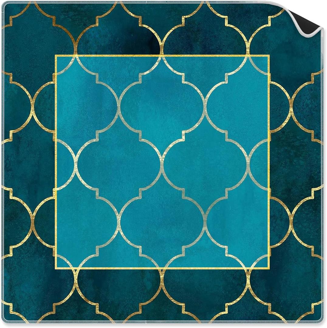 Blue and Gold Mahjong Mat Gifts 31.5 x 31.5 In, Art Deco Decor Mahjong Mat for Table, Non-Slip Noise Reduction Game Table Cover Tablecloth for Card Poker Dominoes Dice and Board Games