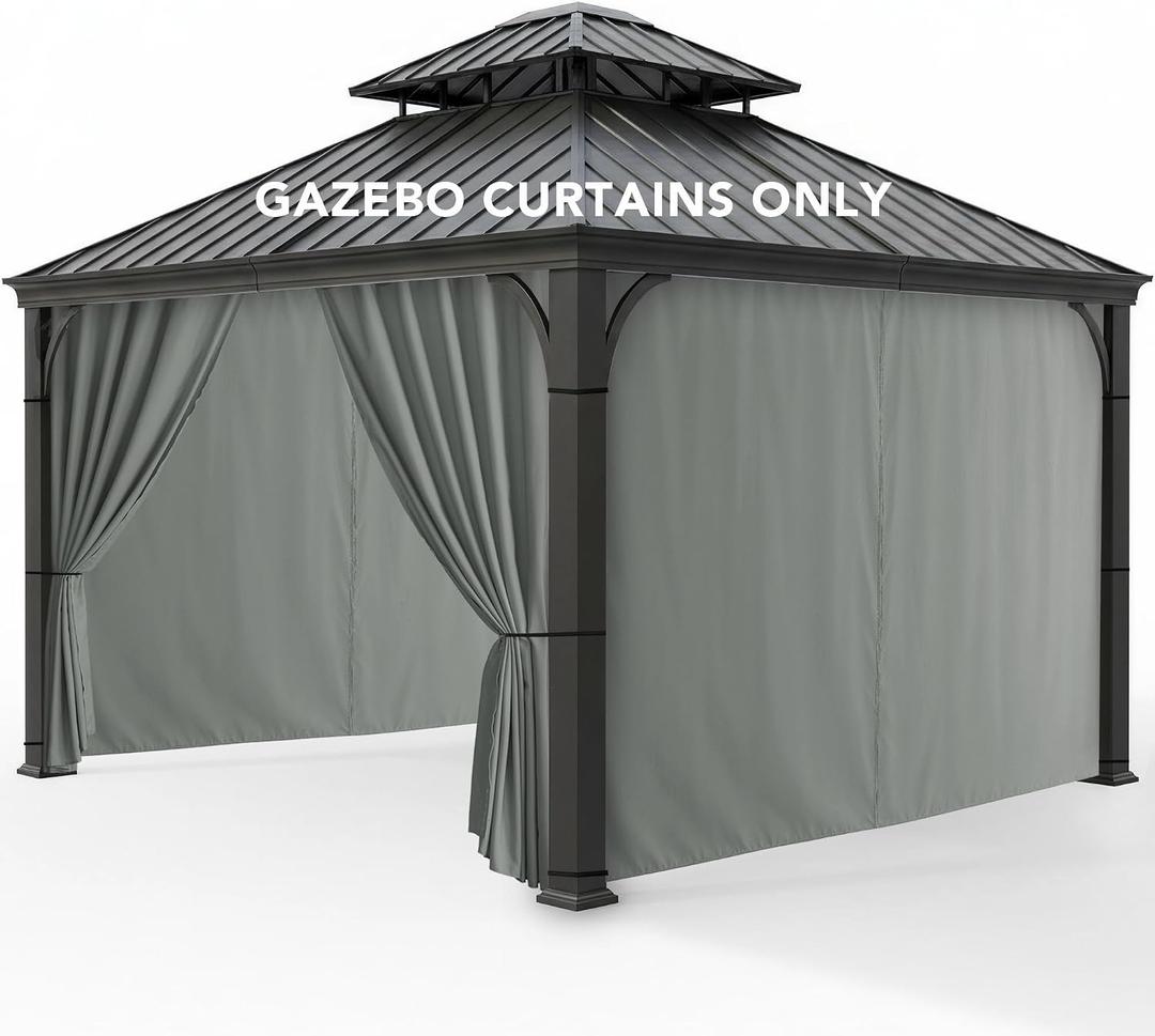 Gazebo Curtains Outdoor Waterproof with Zipper, 4-Panel, Grey, 120"W x 120"L