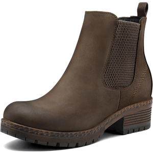 mysoft Women's Chelsea Ankle Boots Side Zipper Chunky Block Low Heel Booties Lug Sole Short Boots (Brown)