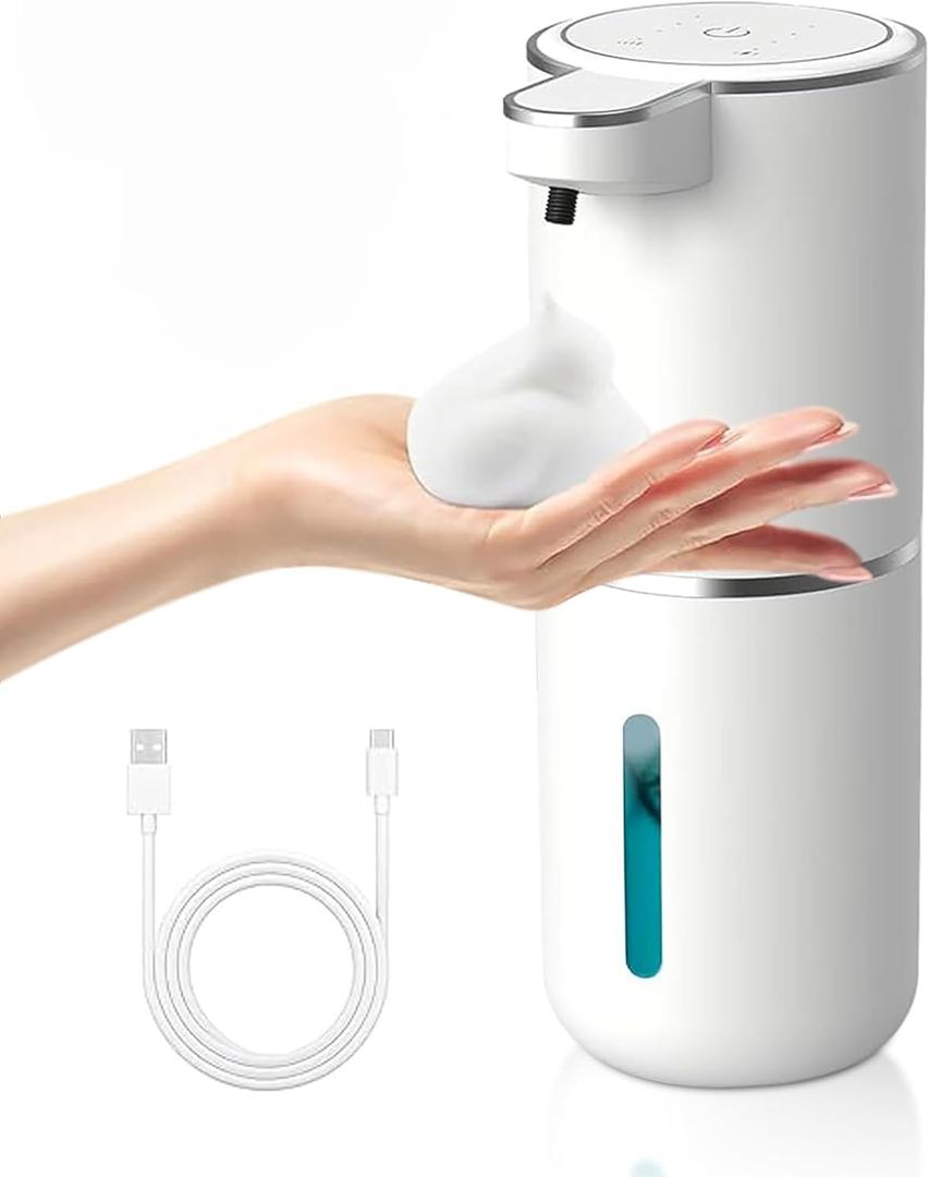 Automatic Touchless Soap Dispenser, 1200Mah Battery,Foaming,Rechargeable, Hands-Free, Waterproof,Kitchen,BathroomMounted, 400ml/13.85oz, 4 Levels