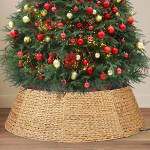 42 Inch Extra Large Christmas Tree Collar, 8 Piece Durable Hyacinth Christmas Tree Base Cover, Handmade Wicker Xmas Tree Collar Adjustable Tree Skirt for Artificial Tree Pencil Tree - Nature (Natural)