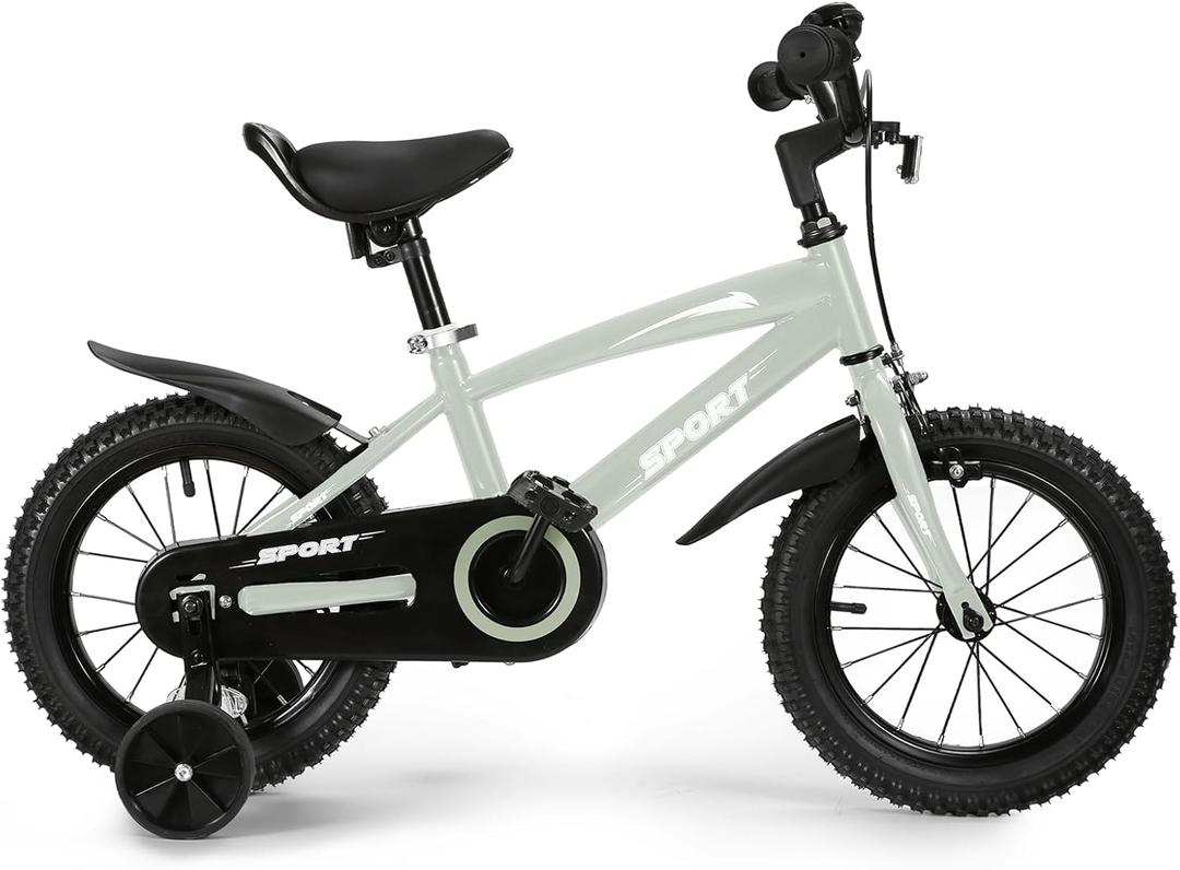 BODIOO Kids Bike Bicycle 14 Inches Kid Bicycle for Boys Girls with Training Wheels Sturdy Frame Adjustable Seat Handbrake and Coaster Brake for Rider 37 to 42 InchMint Gray