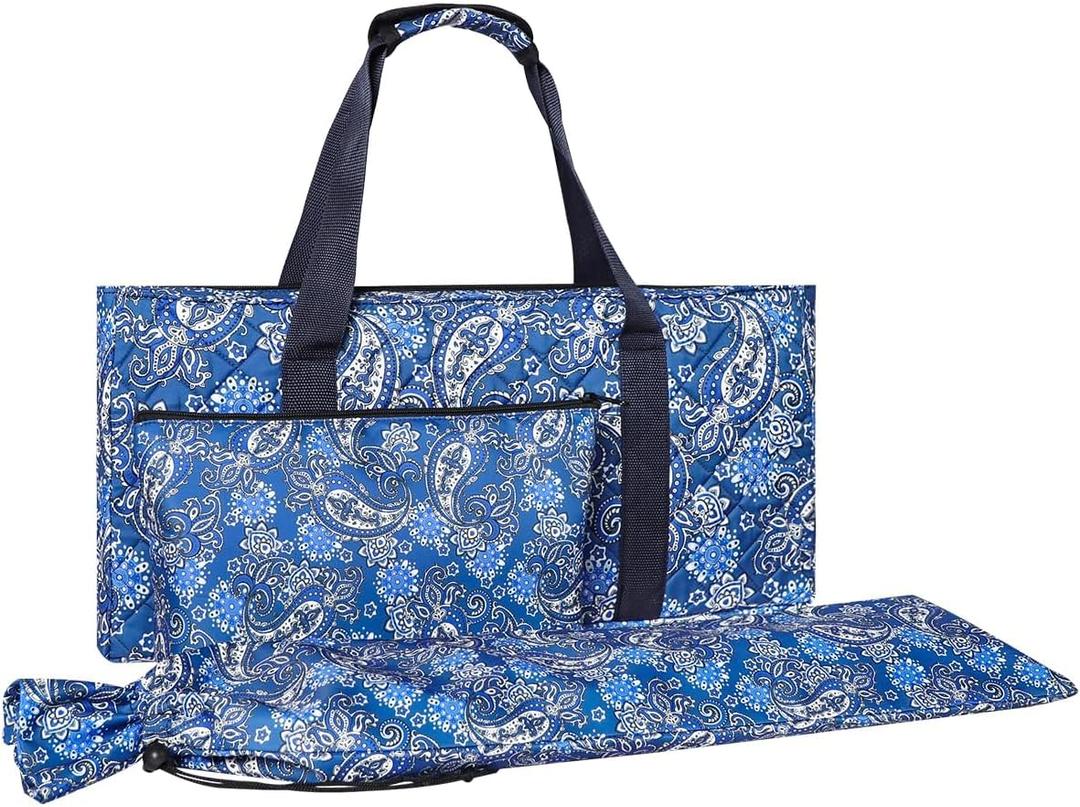 Empty Mahjong Bag,Thickened Blue Printed American Mahjong Set, Tiles Bag and Mahjong Racks&Pushers Drawstring Bag Included (Case Only), 20.5 x 9.8 x 3.1 inches