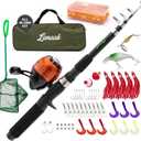 Kids Fishing Pole, Kids Portable Telescopic Fishing Rod Set, Tackle Box and Fishing Net Combo Kit, Kids Fishing Gear for Boys and Girls Age 5-10 and Youth