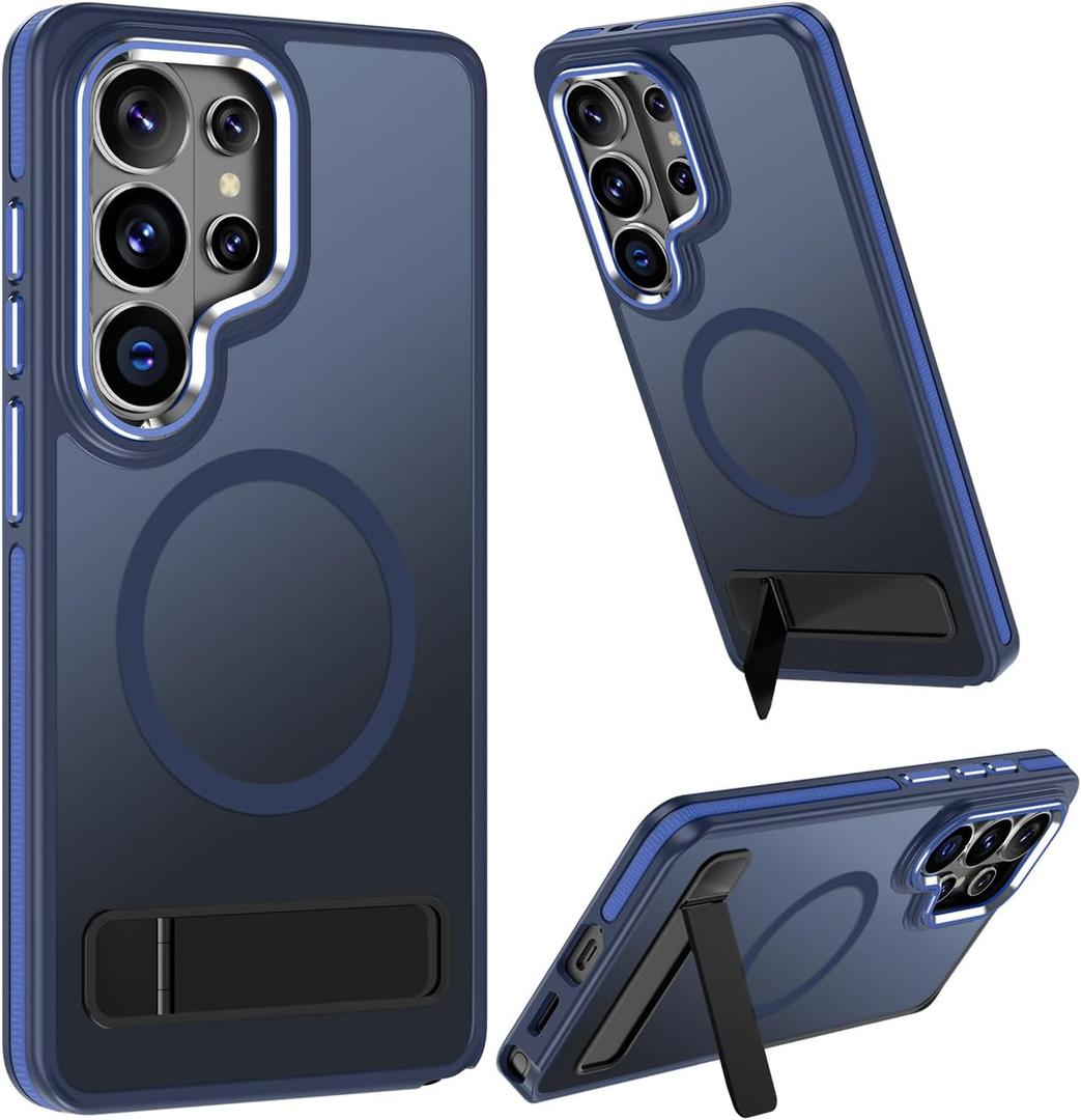 MAKAVO Magnetic for Samsung Galaxy S26 Ultra Case with Stand, Compatible with MagSafe, Slim Translucent Matte Military-Grade Drop Protection Phone Cover, Blue