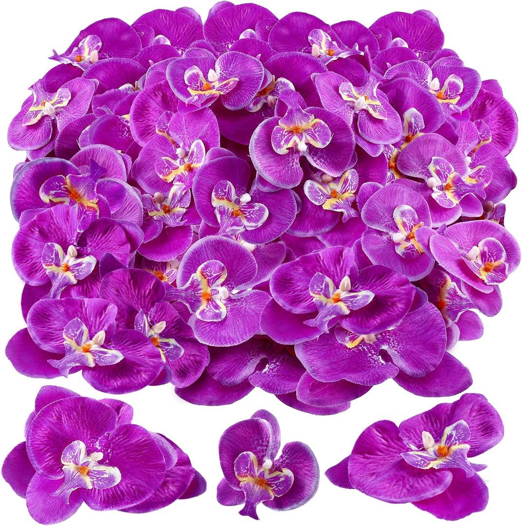 80 Pcs Orchids Artificial Flowers Silk Phalaenopsis Flower Heads Fake Orchids Flowers for Cocktails Drink False Butterfly Orchid Head for Wedding Floral Bouquet DIY Craft Bridal Decor(Dark Purple)