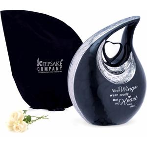 Large Black Teardrop Urn with Silver Heart for Human Ashes Male - Urns for Adult Men and Women - Cremation Urns for Ash, Funeral/Burial Urns, Decorative and Keepsake ERN, Heart Urn, 2.5 LTR, Black - Pre Engraved