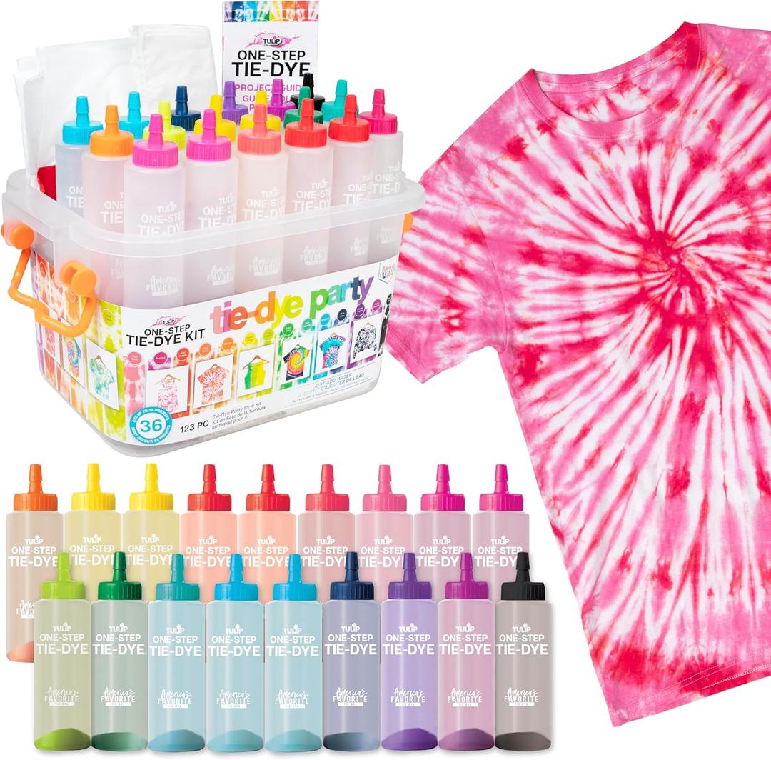 Tulip One-Step Tie-Dye Party, 18 Pre-Filled Bottles, Creative Group Activity, All-in-1 Fashion Design Kit, 1 Pack, Rainbow