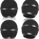 Facmogu 4PCS Black Microphone Ball Head Mesh Grill, SM58 Style Brushed Nickel Replacement Microphone Grille Head with Inner Foam, Mic Grill Replacement Compatible with SM58 SM58S SM58LC BETA58 BETA58A