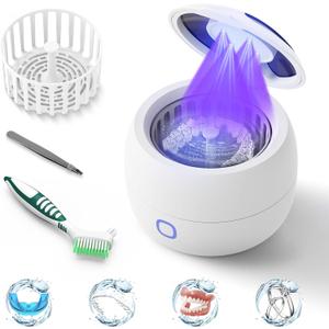 2025 Ultrasonic Retainer Cleaner Machine  45kHz Retainer Cleaner for Night Guards, Mouth Guards, Dentures  24W Dental Ultrasonic Cleaner with 4 Modes, 200ML  Great Gift for Braces Users (white)