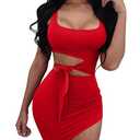 GOBLES Womens Sexy Bodycon Cut Out Sleeveless Outfit Mini Club Tank Dress Red, M
