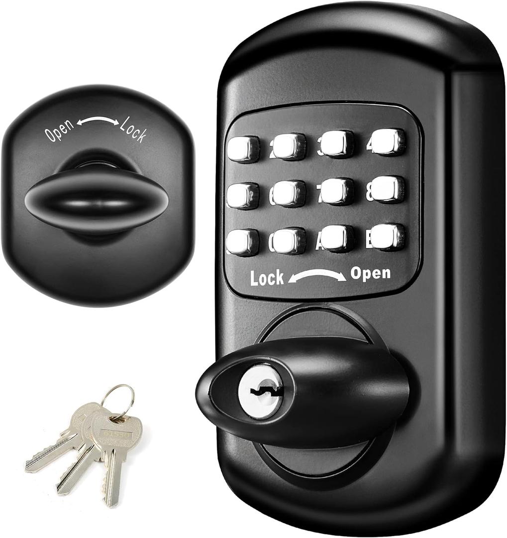 Keyless Entry Keypad Deadbolt - Digital & Mechanical Door Lock, Low Power Risk-Free (Black)